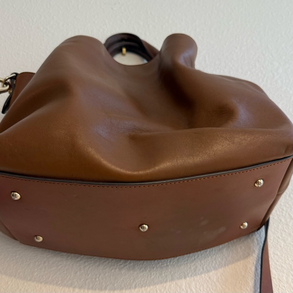 Dooney & Bourke Pebble Grain Satchel Bag in Smooth Brown Leather, Gold Accents - Picture 4 of 13